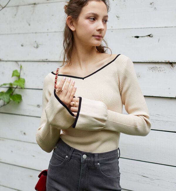 archives「配色ハートネックリブニット」|ニット・セーター|IVORY