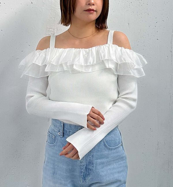 archives「ドッキングフリルオフショルリブニット」|ニット・セーター|OFF WHITE