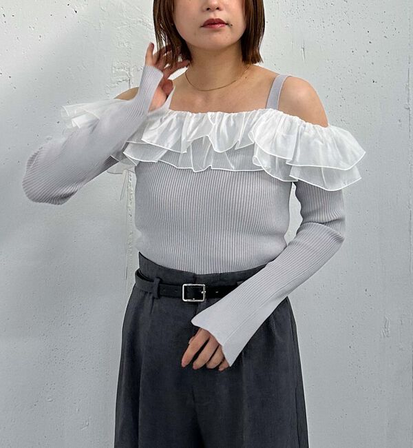 archives「ドッキングフリルオフショルリブニット」|ニット・セーター|GRAY