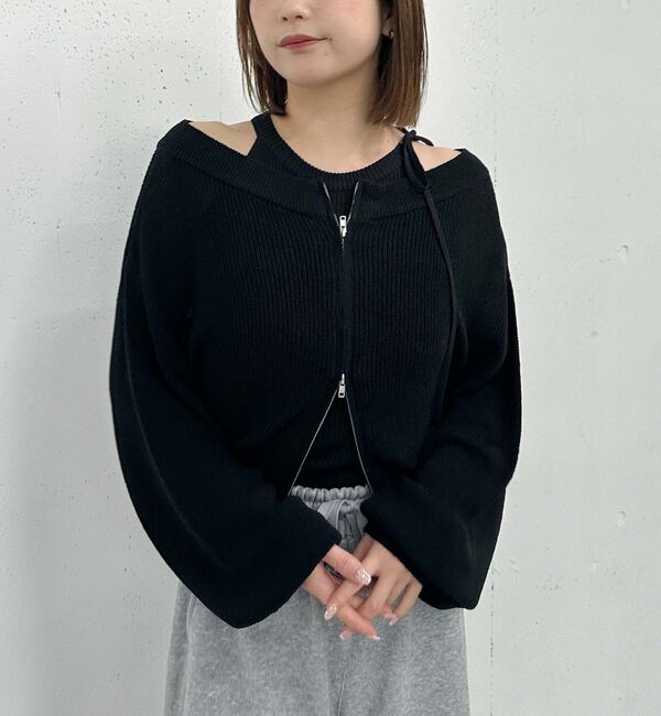 archives「オフショルアメスリニットアンサンブル」|カーディガン|BLACK