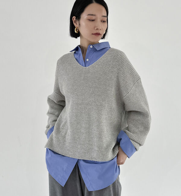 Doux archives「サイドＺＩＰＶネックニット」|カーディガン|SILVER GRAY