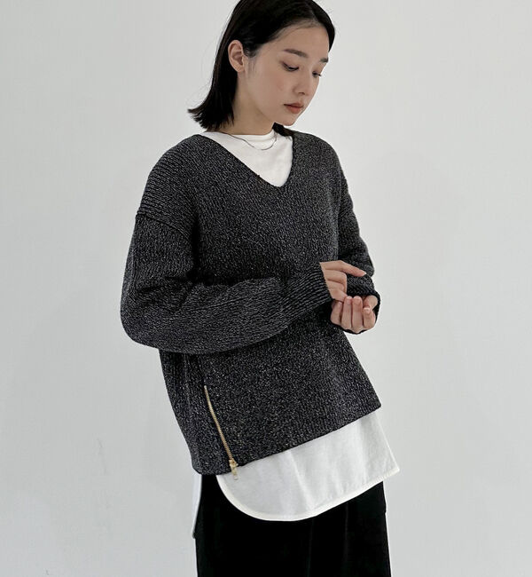 Doux archives「サイドＺＩＰＶネックニット」|カーディガン|NAVY