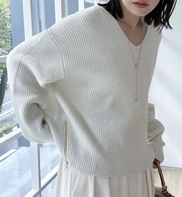 Doux archives「サイドＺＩＰＶネックニット」|カーディガン|IVORY