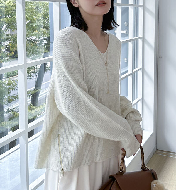 Doux archives「サイドＺＩＰＶネックニット」|カーディガン|