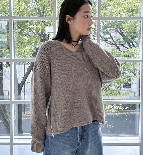 Doux archives「サイドＺＩＰＶネックニット」|カーディガン|