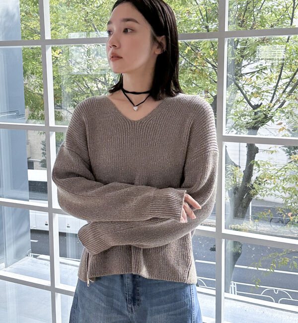 Doux archives「サイドＺＩＰＶネックニット」|カーディガン|