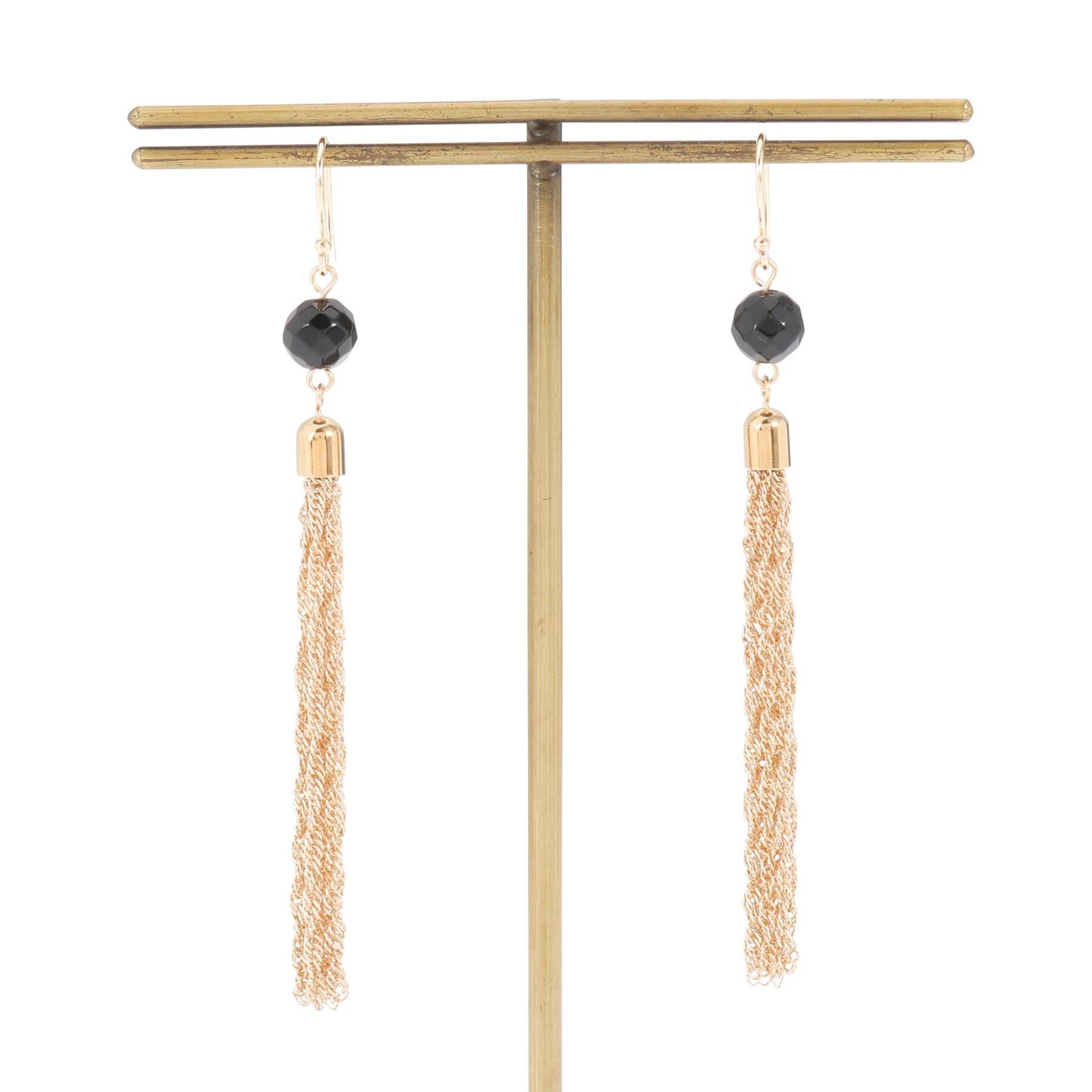 COCOSHNIK「K10カラーストーン（オニキス）タッセル フックピアス」|ピアス|