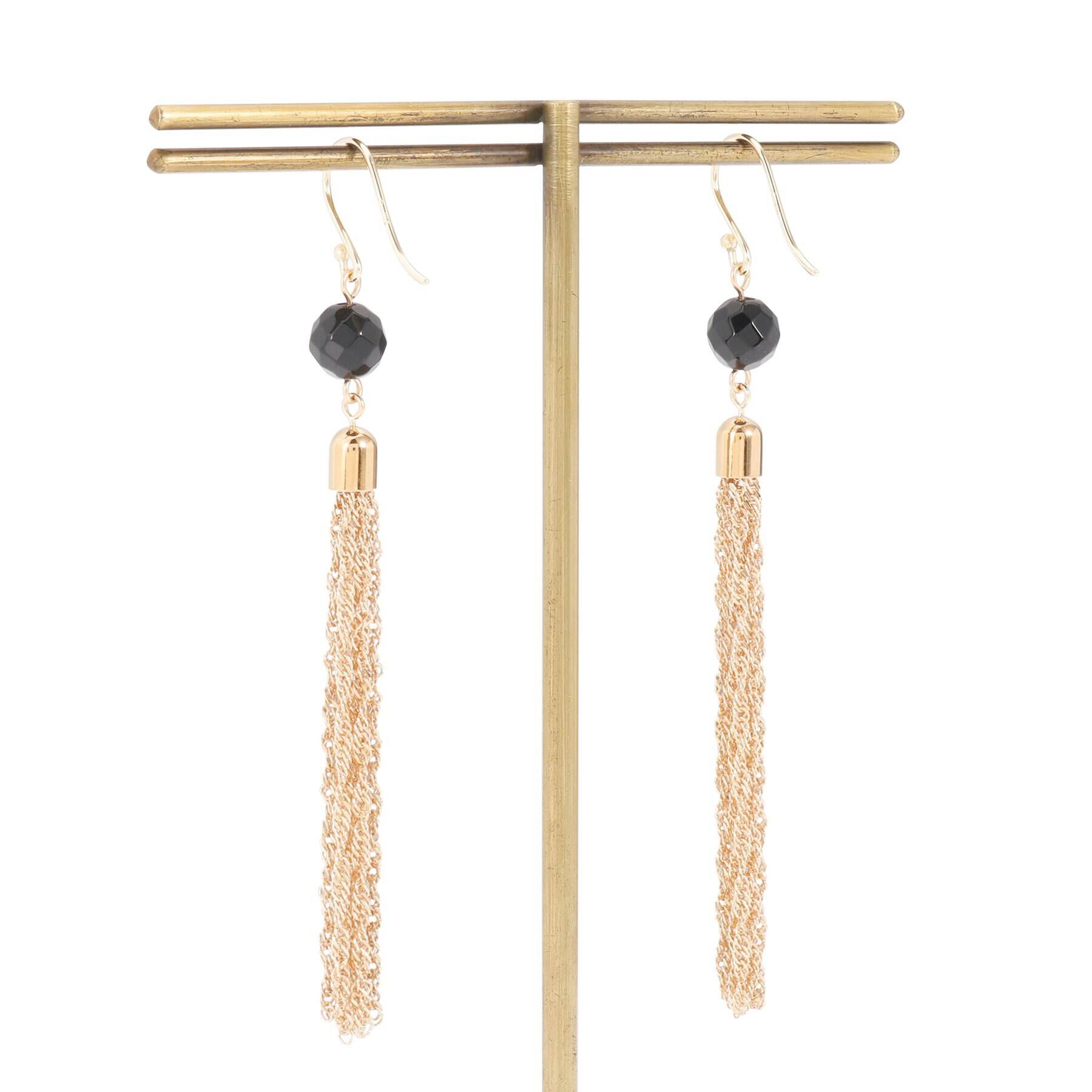 COCOSHNIK「K10カラーストーン（オニキス）タッセル フックピアス」|ピアス|