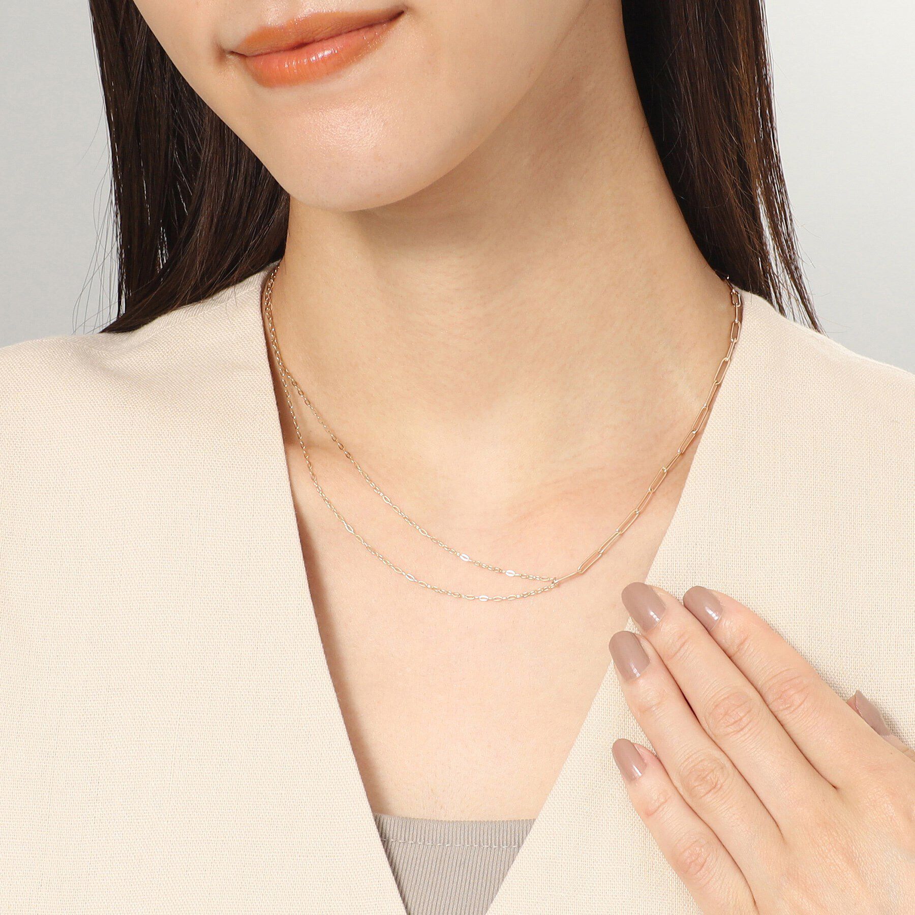 COCOSHNIK「K10PCロング・長アズキミックスチェーン ネックレス」|ネックレス|