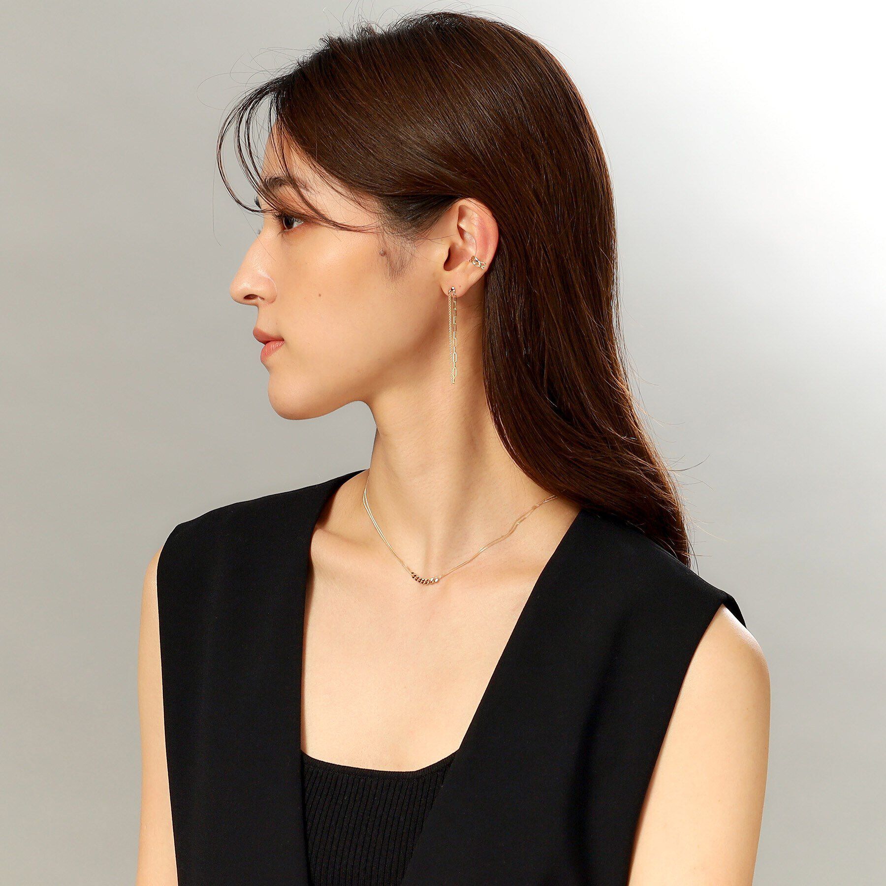 COCOSHNIK「K10キヘイ&times;ケーブルチェーンセパレート スタッドピアス」|ピアス|