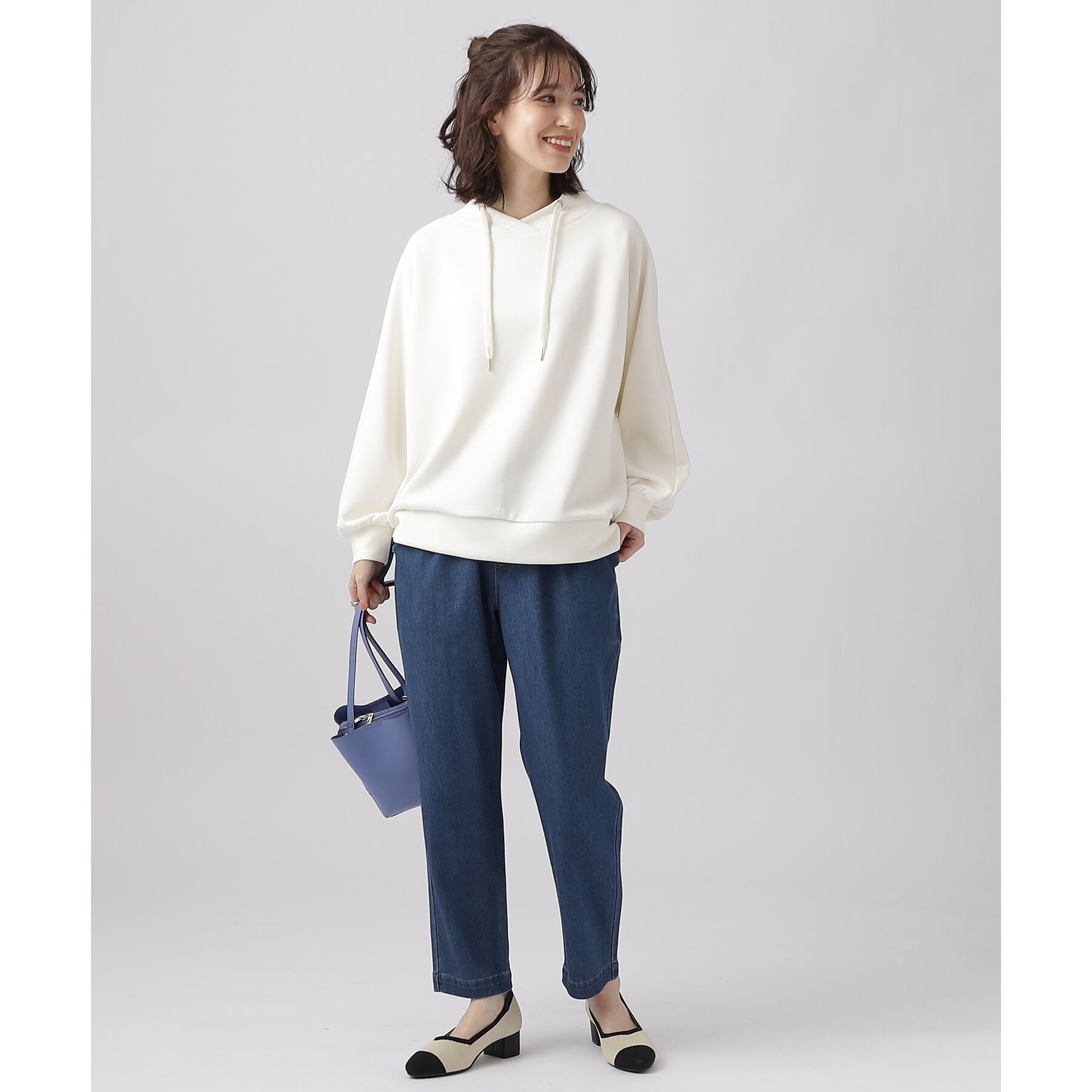 SHOO･LA･RUE「【SS-3L/洗える/美脚シルエット】ボトム選びが難しい方の救世主 デニムイージーテーパードパンツ」|デニム|