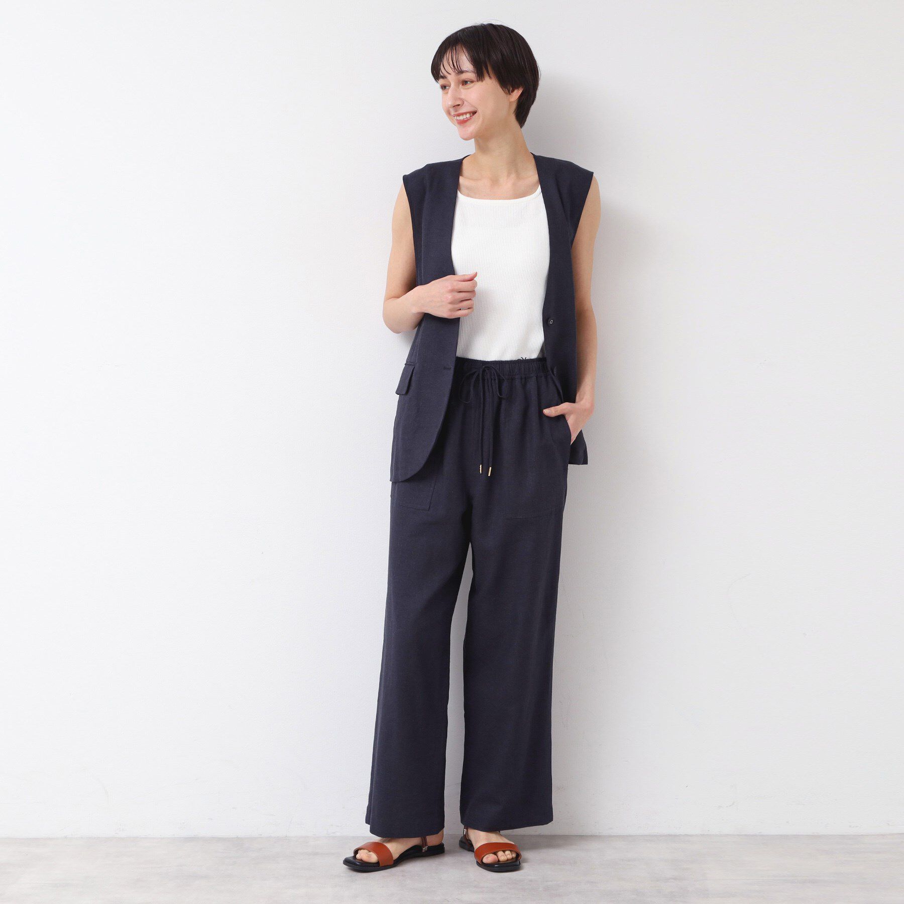 Dessin「【セットアップ可能・ウエストゴム・洗える】リネンブレンドポケット付パンツ（S～L）」|その他|