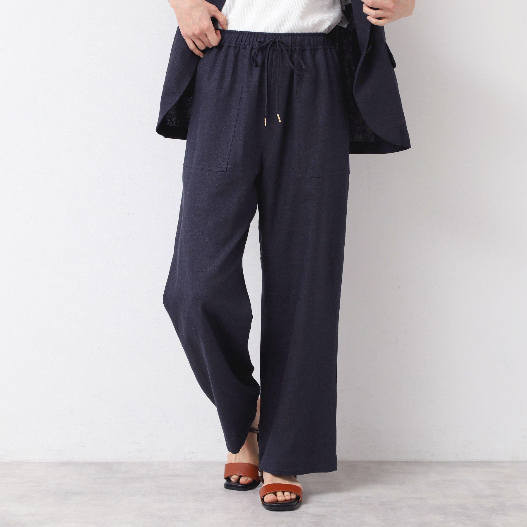 Dessin「【セットアップ可能・ウエストゴム・洗える】リネンブレンドポケット付パンツ（S～L）」|その他|ネイビー(094)