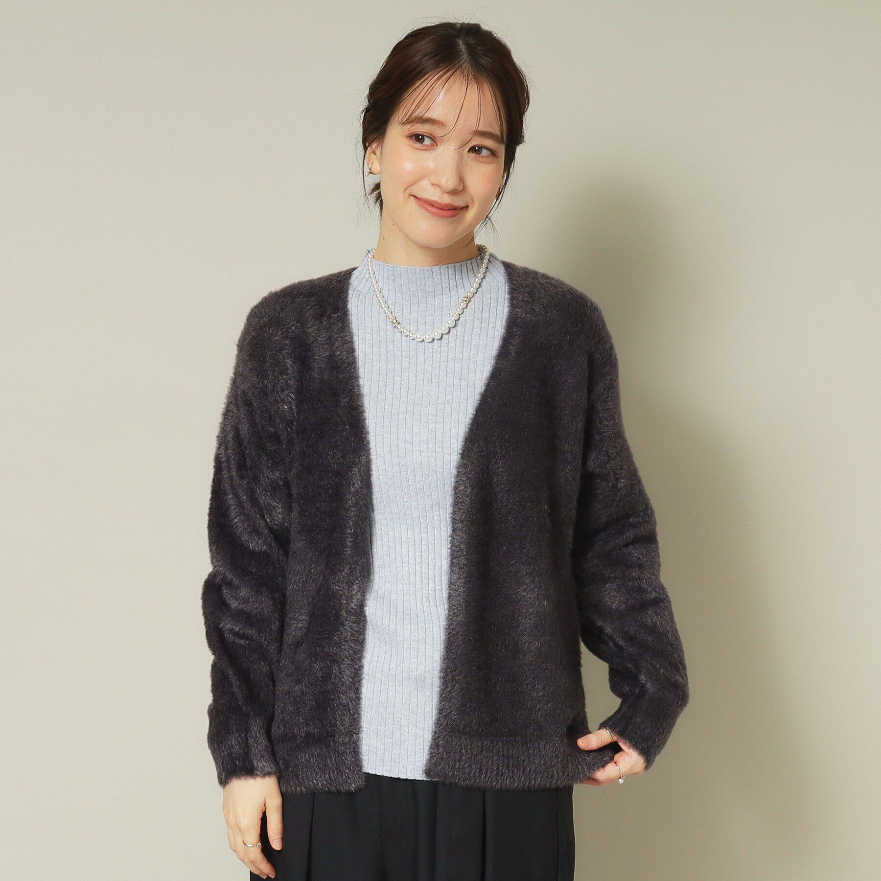 ITS&rsquo;DEMO「【手洗い可】フェザーヤーン着流しカーディガン」|カーディガン|チャコールグレー(0