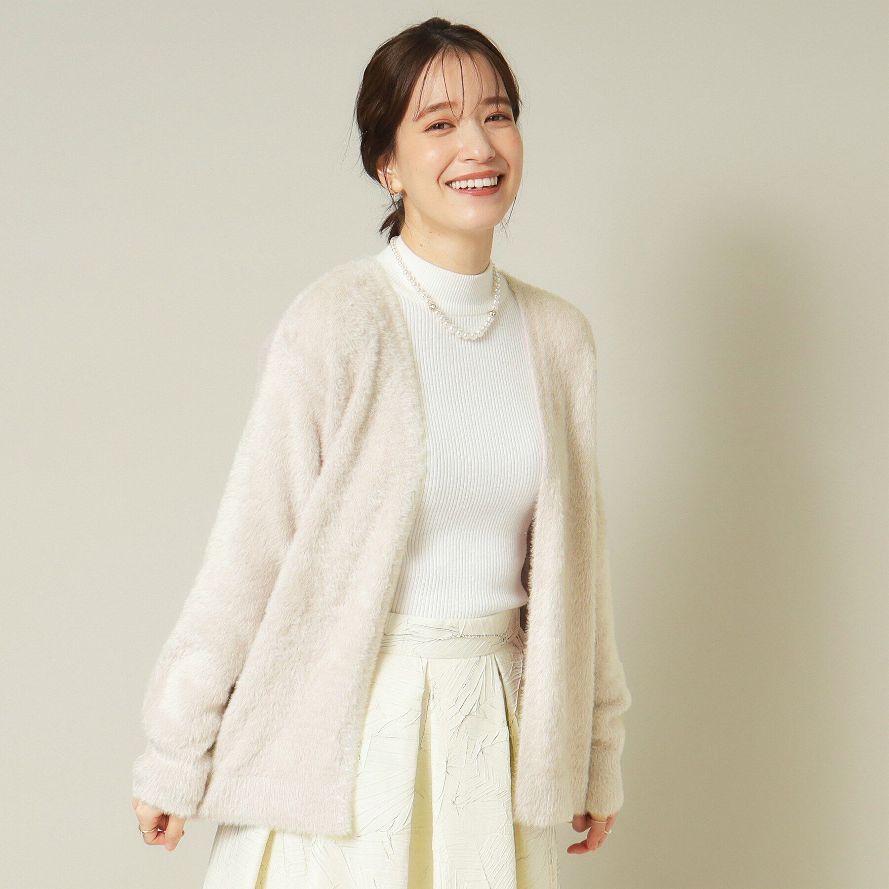 ITS&rsquo;DEMO「【手洗い可】フェザーヤーン着流しカーディガン」|カーディガン|ベージュ(052)