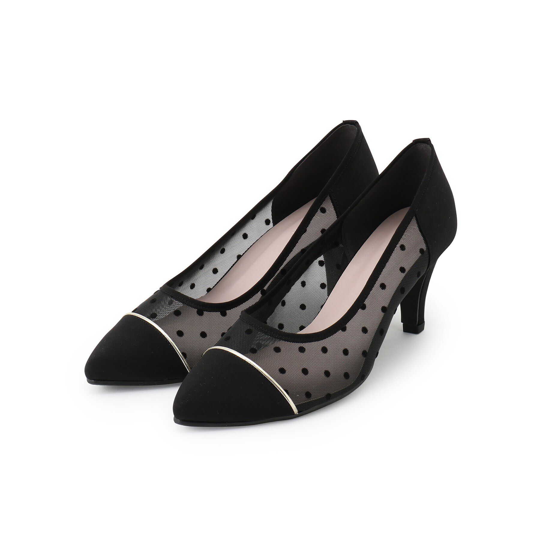 ESPERANZA「切替チュールレースパンプス」|パンプス|ドットブラック(519)