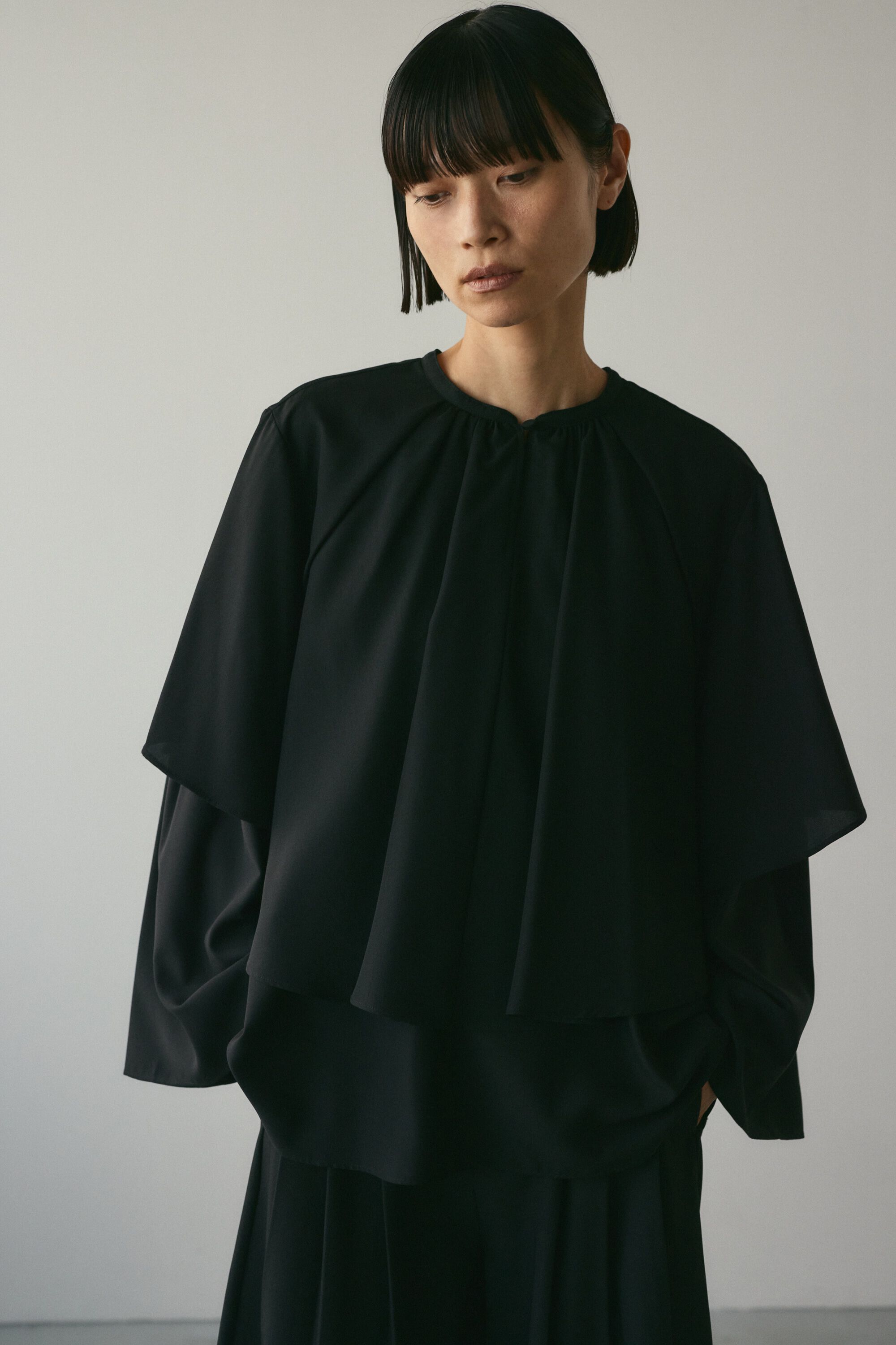 STYLEMIXER「フリルレイヤーブラウス」|チュニック|BLK