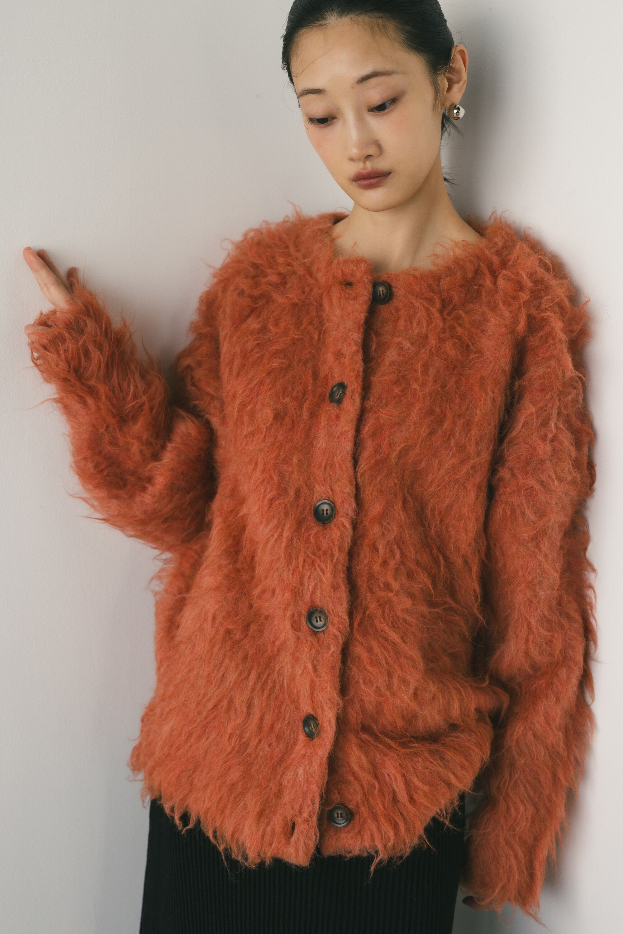 STYLEMIXER「ヘアリーカールクルーニットカーデ」|カーディガン|