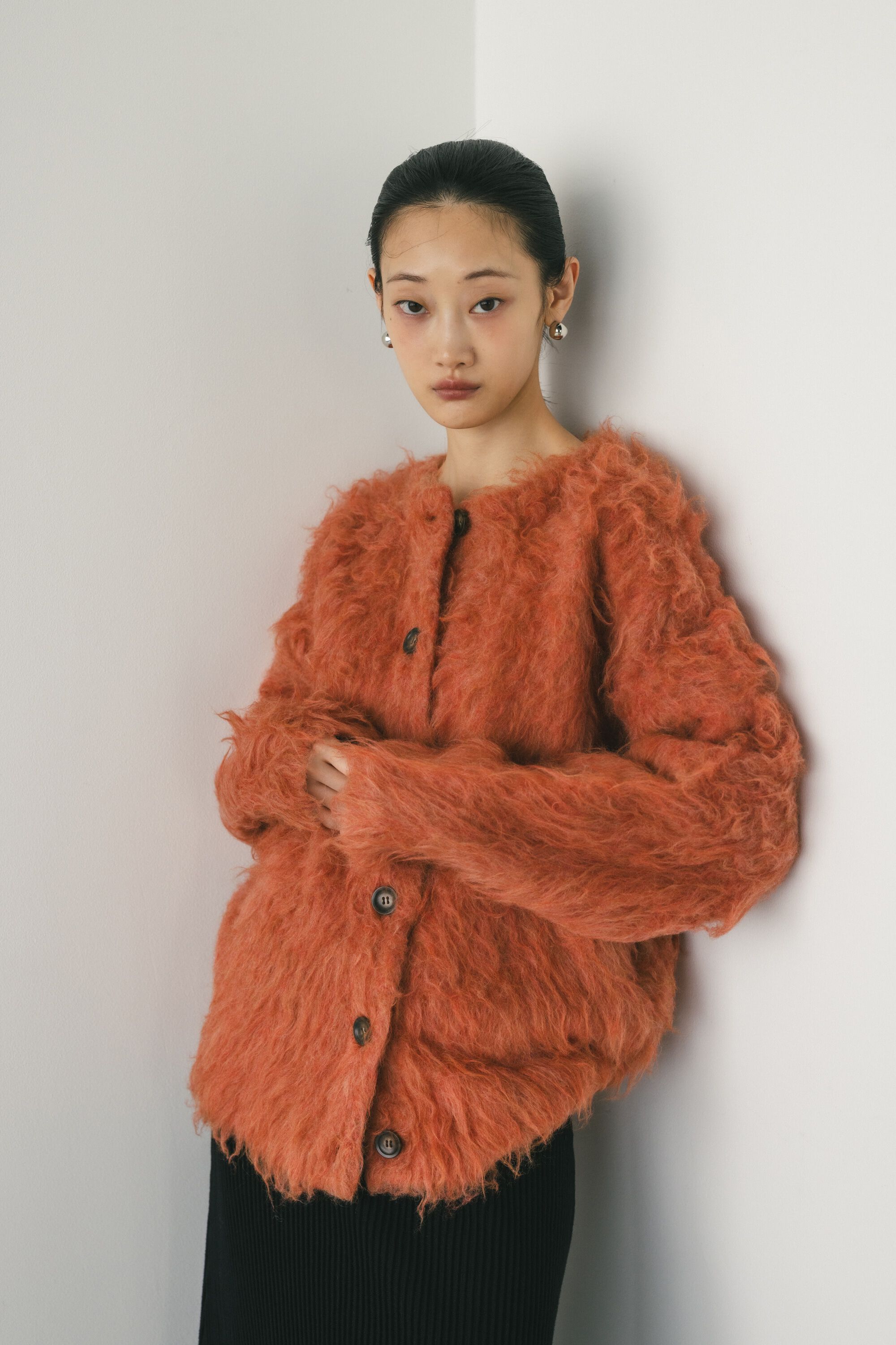 STYLEMIXER「ヘアリーカールクルーニットカーデ」|カーディガン|