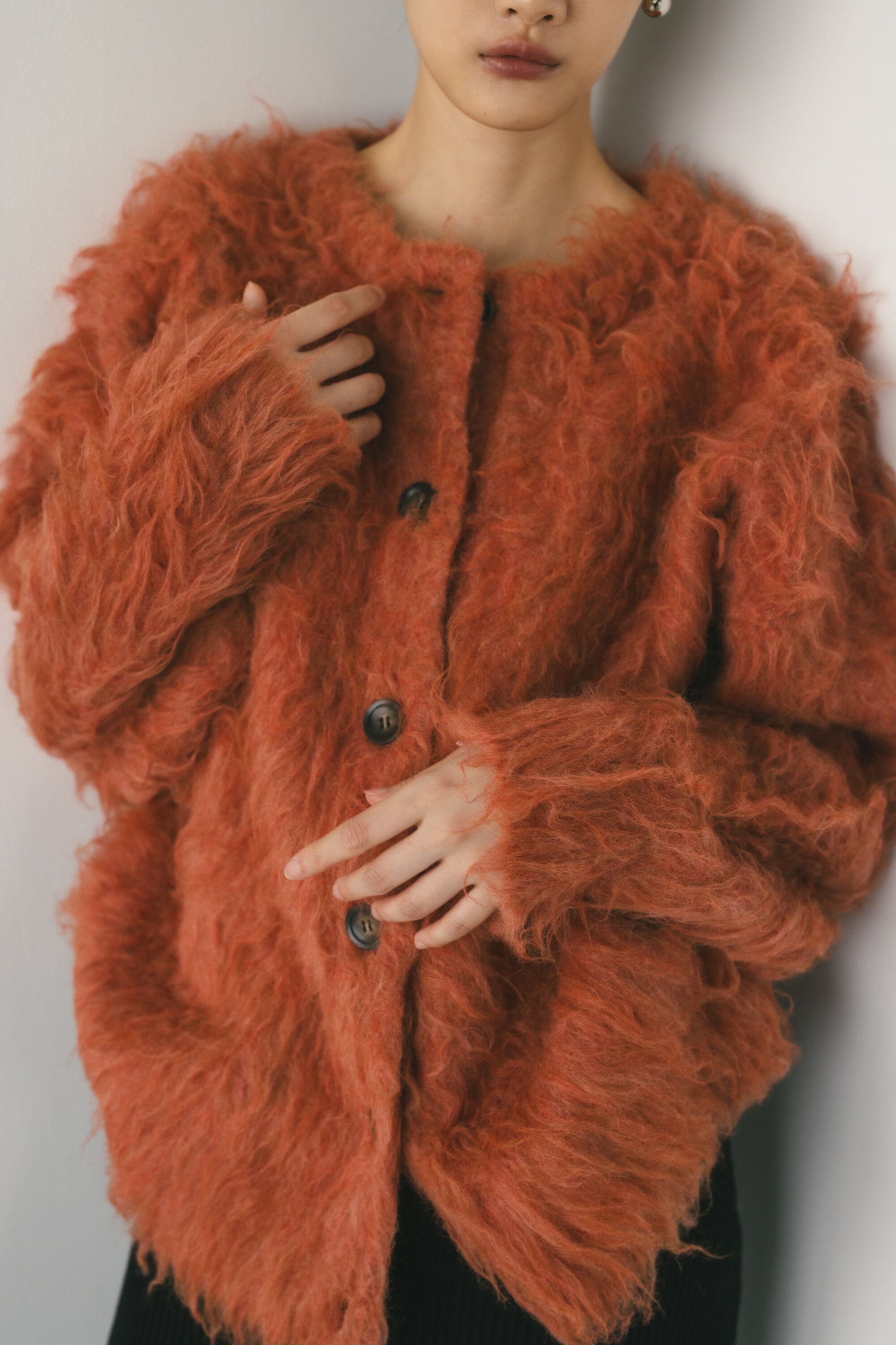 STYLEMIXER「ヘアリーカールクルーニットカーデ」|カーディガン|