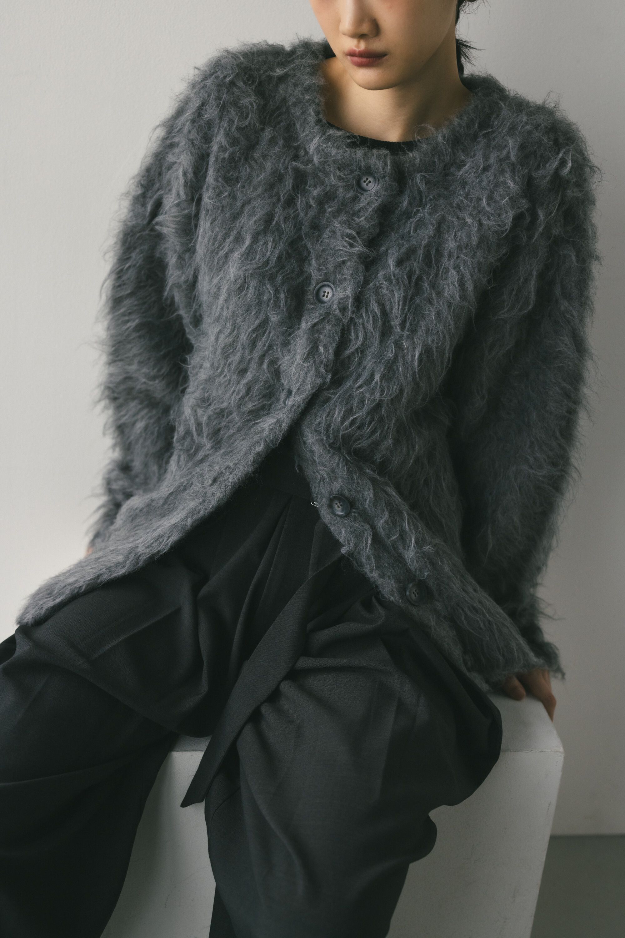 STYLEMIXER「ヘアリーカールクルーニットカーデ」|カーディガン|