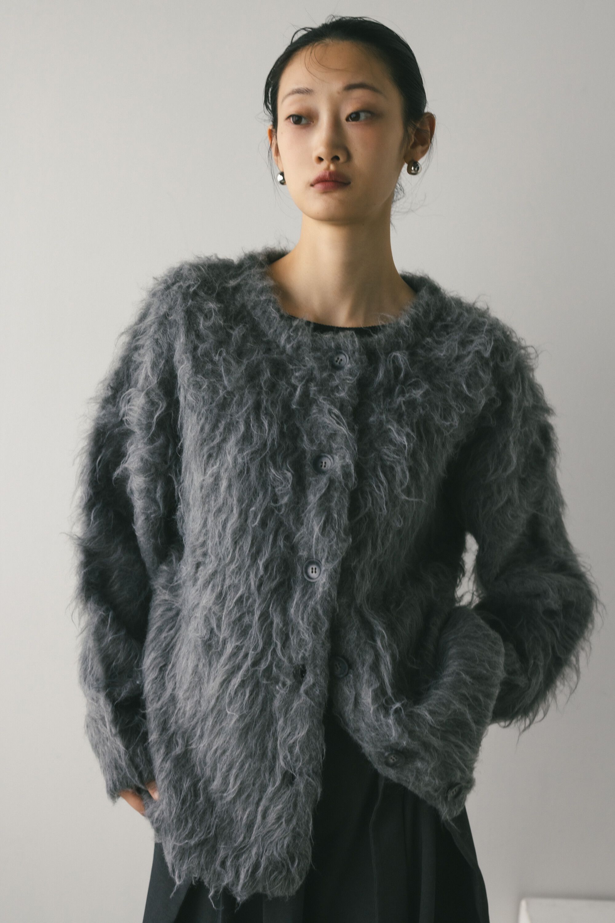 STYLEMIXER「ヘアリーカールクルーニットカーデ」|カーディガン|