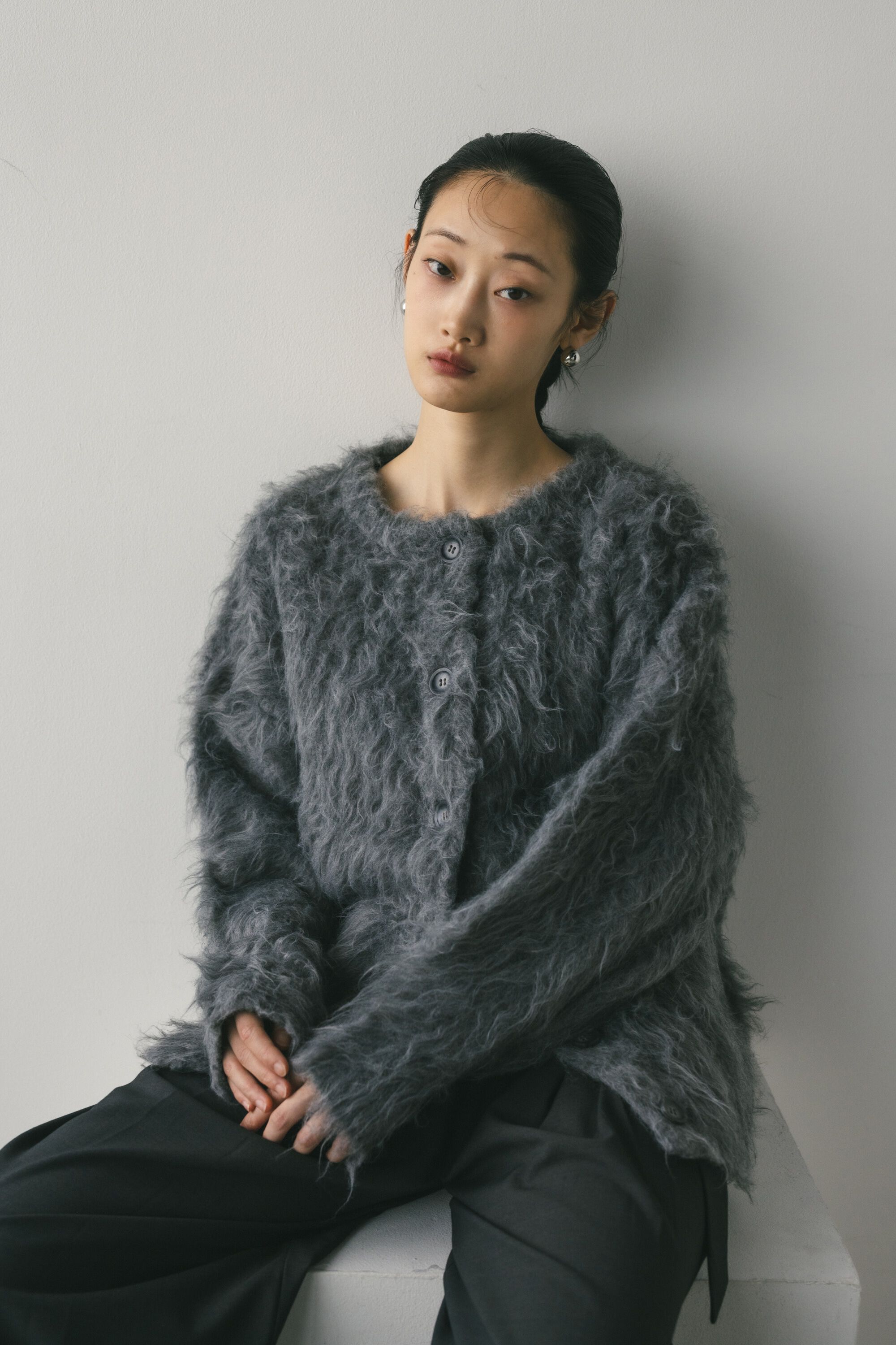 STYLEMIXER「ヘアリーカールクルーニットカーデ」|カーディガン|