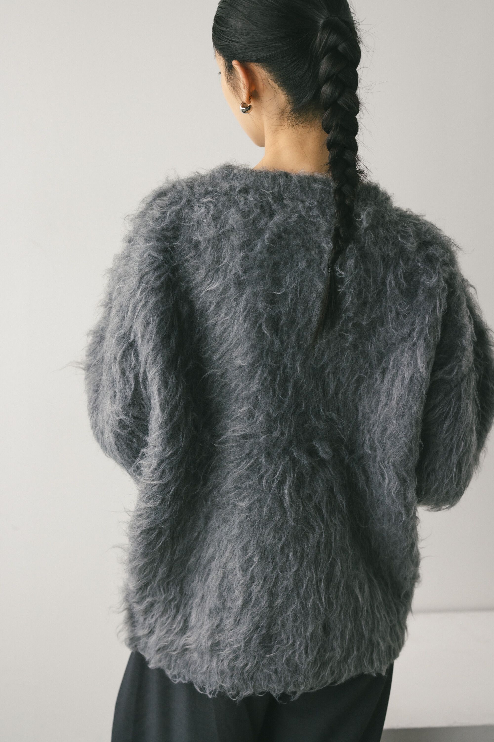 STYLEMIXER「ヘアリーカールクルーニットカーデ」|カーディガン|