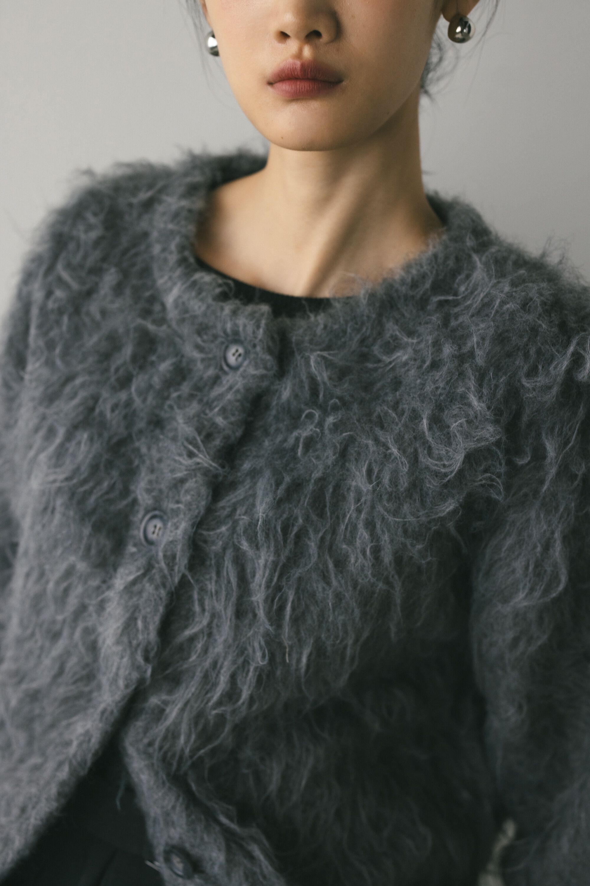 STYLEMIXER「ヘアリーカールクルーニットカーデ」|カーディガン|