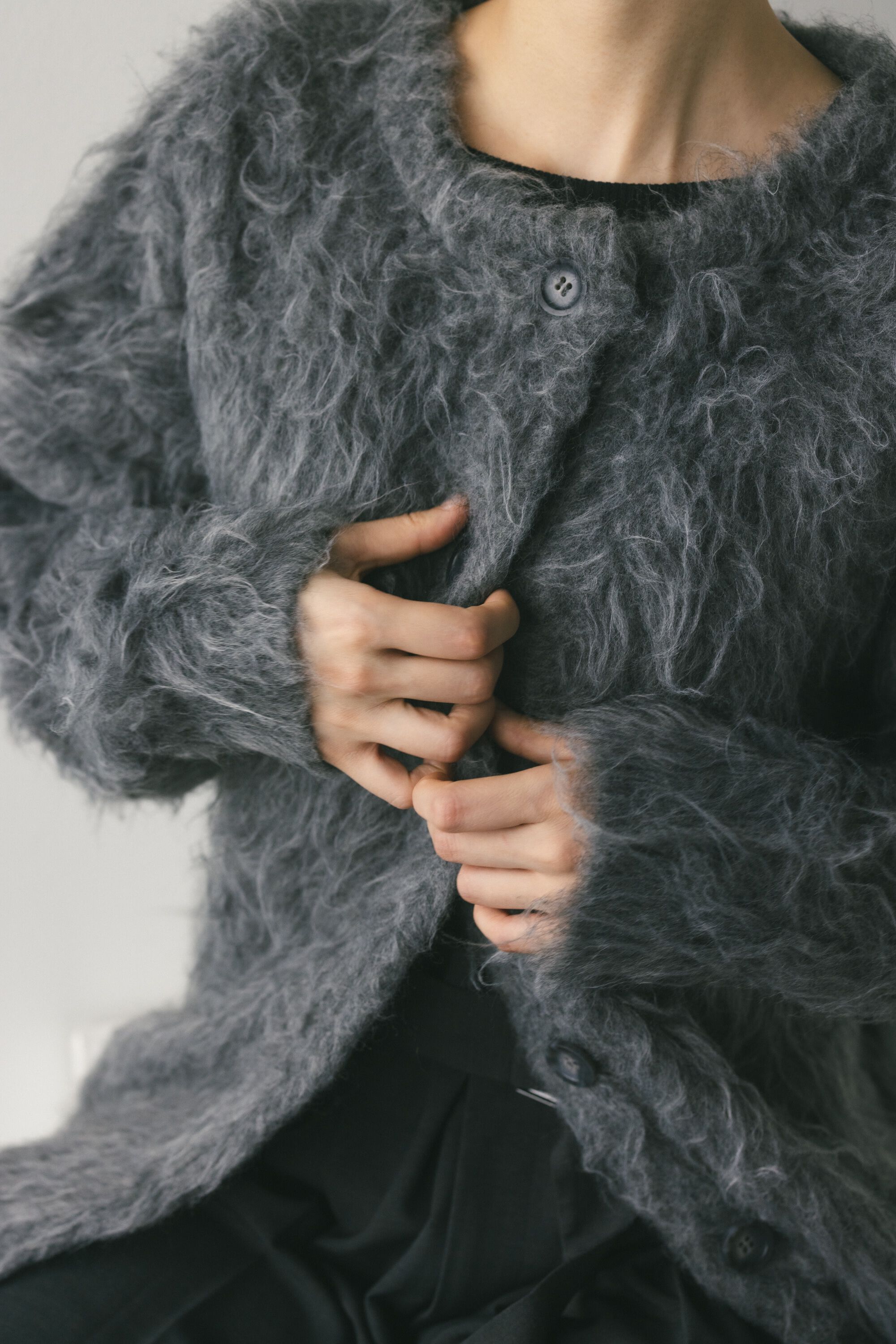 STYLEMIXER「ヘアリーカールクルーニットカーデ」|カーディガン|