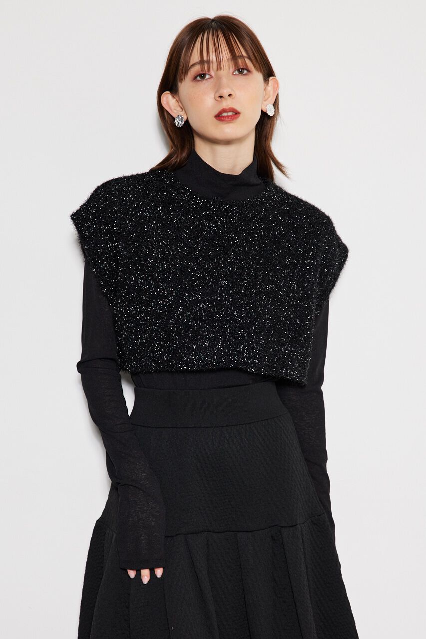 rienda「シャイニーベストSET Knit TOP」|ニット・セーター|BLK