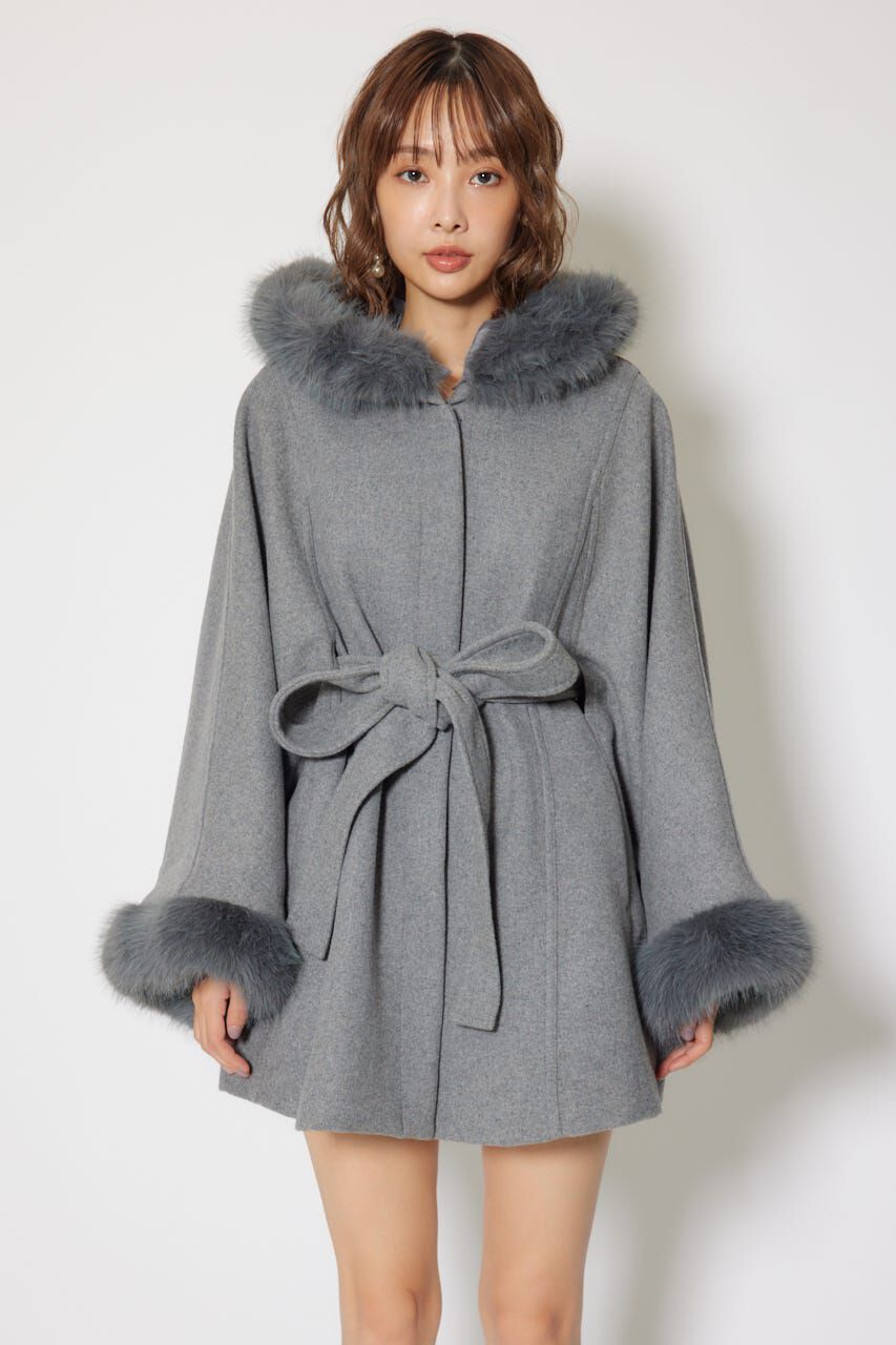 rienda ウールMIXフードポンチョコート　フード　秋冬　グレー rienda | ウールMIXフードポンチョコート (コート ) |SHEL'TTER WEBSTORE