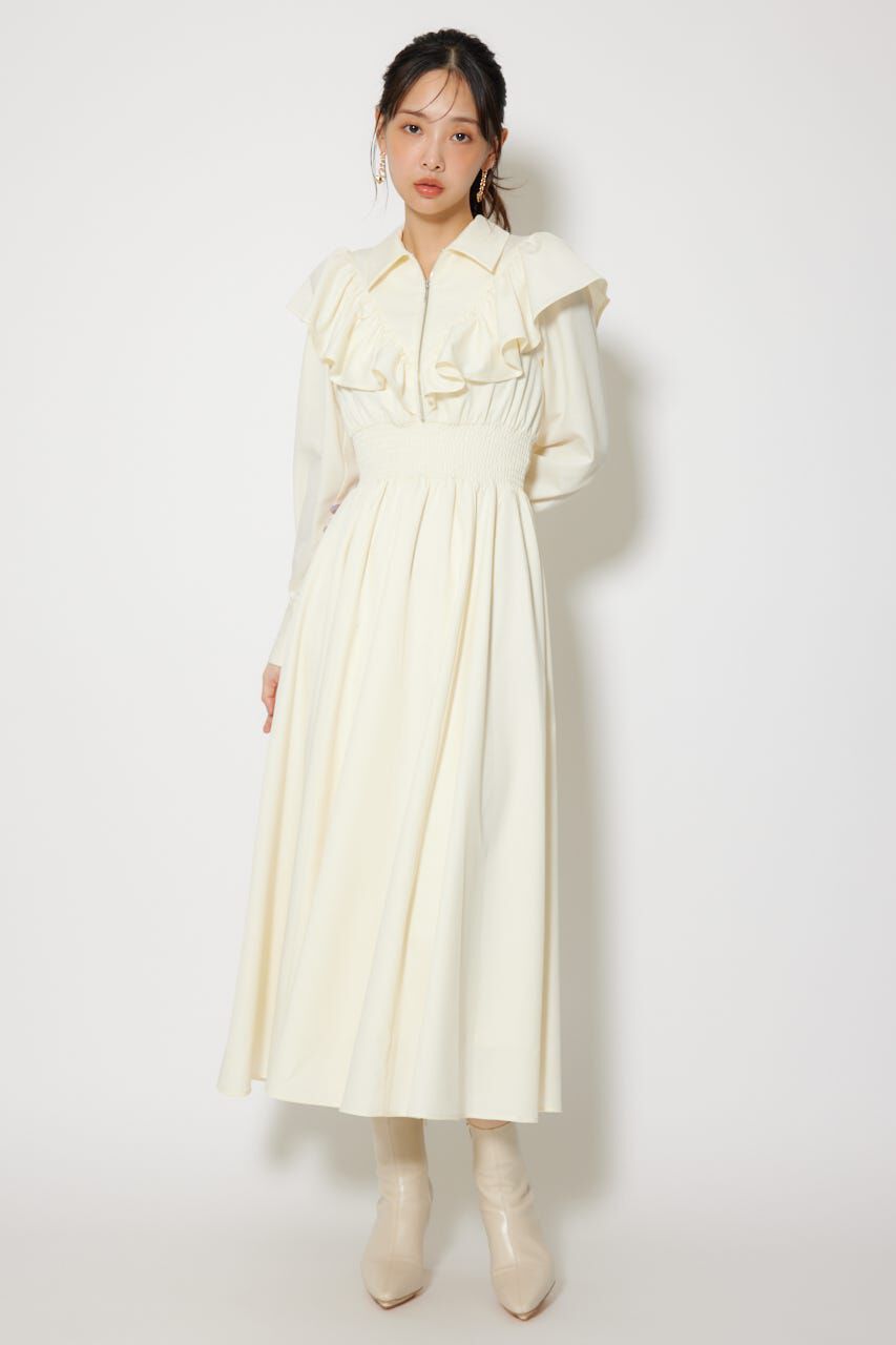 rienda「フロントZIPフリルシャツワンピース」|ワンピース|WHT