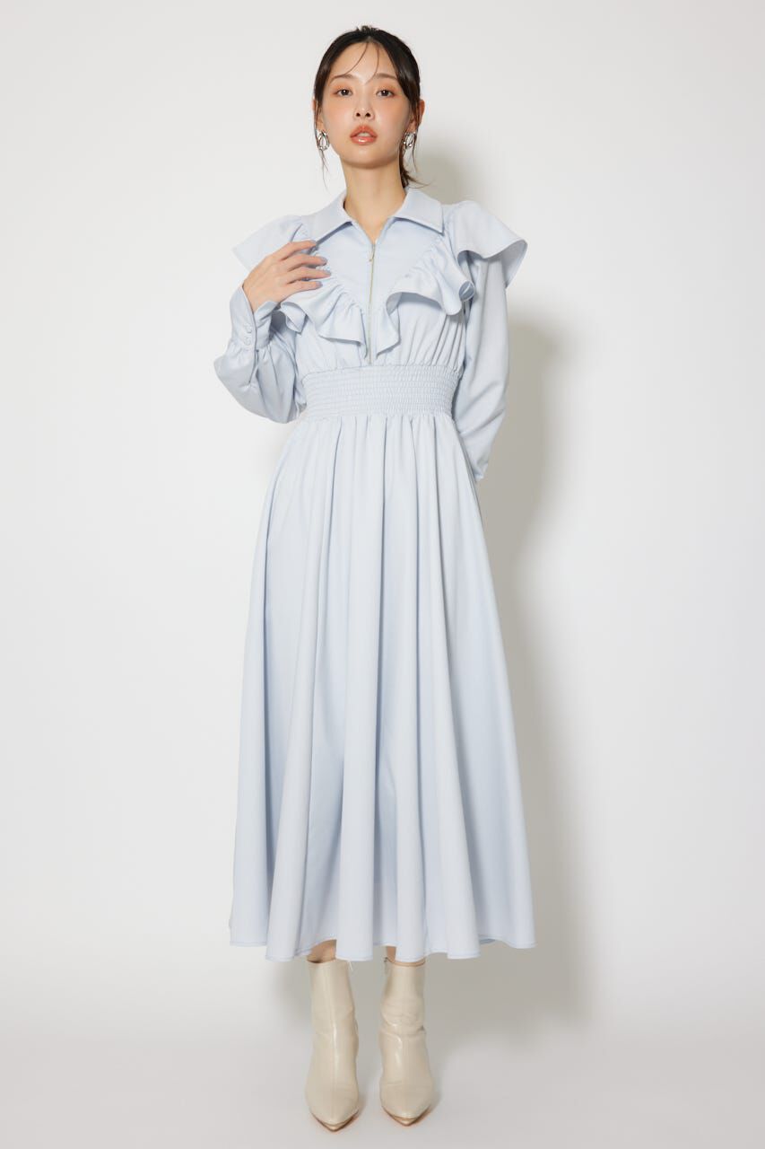 rienda「フロントZIPフリルシャツワンピース」|ワンピース|L/BLU1
