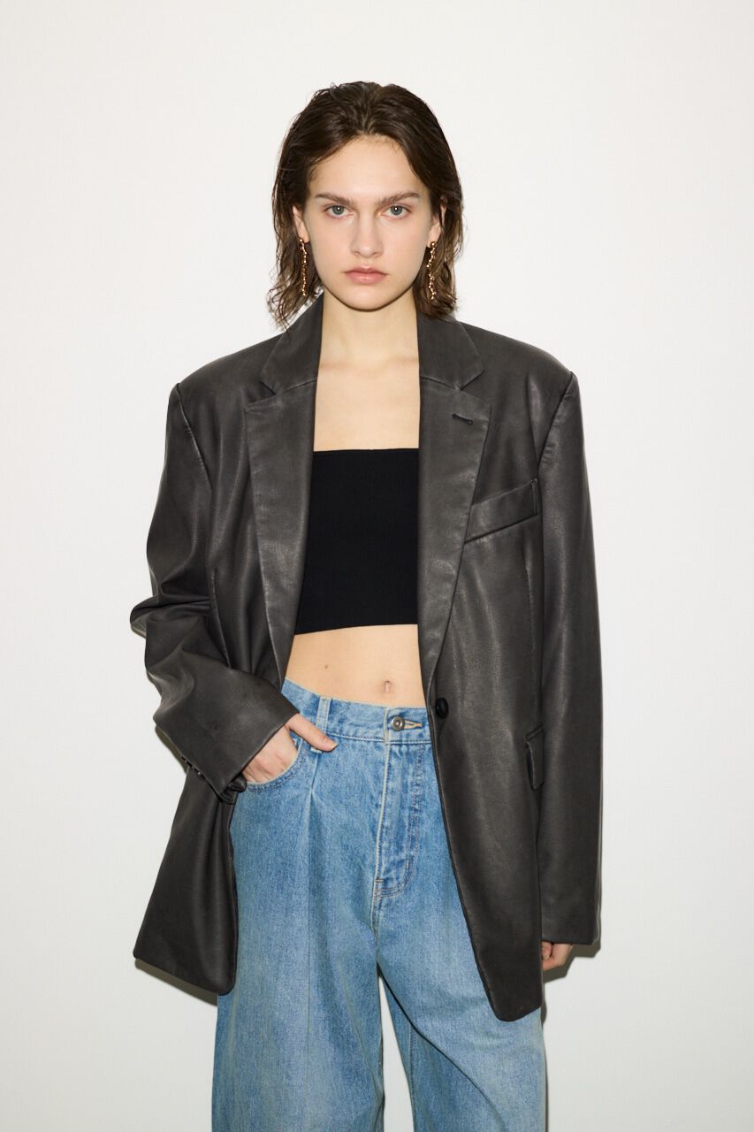 SLY「F／LEATHER BOXY ジャケット」|その他|BLK