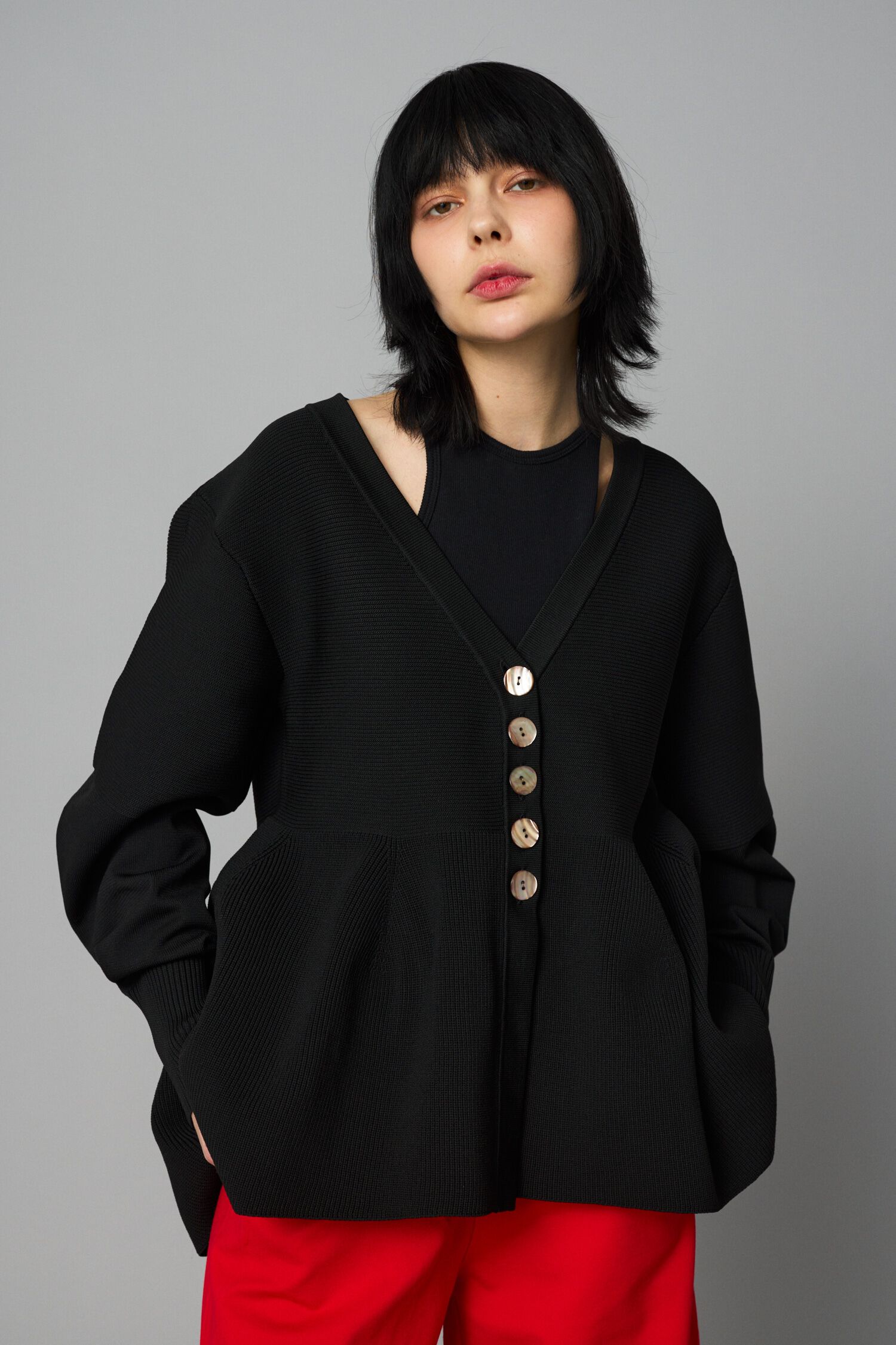 HeRIN.CYE「Jersey frill cardigan」|カーディガン|BLK