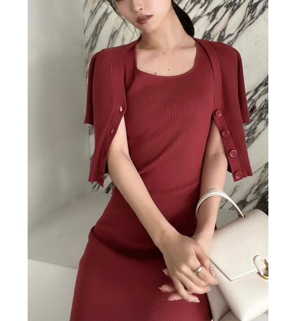 RESEXXY「5分袖ショートカーディガン【セットアップ着用可能】」|カーディガン|レッド