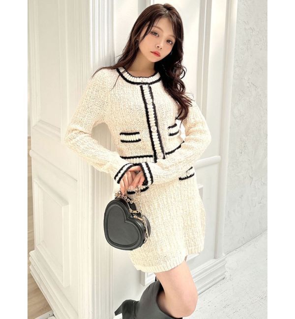 RESEXXY「バイカラーツイードニットカーディガン【セットアップ着用可能】」|カーディガン|