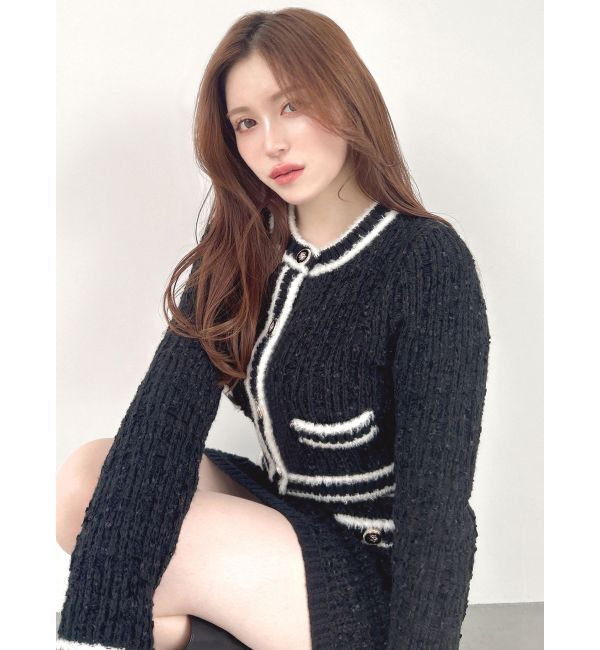 RESEXXY「バイカラーツイードニットカーディガン【セットアップ着用可能】」|カーディガン|