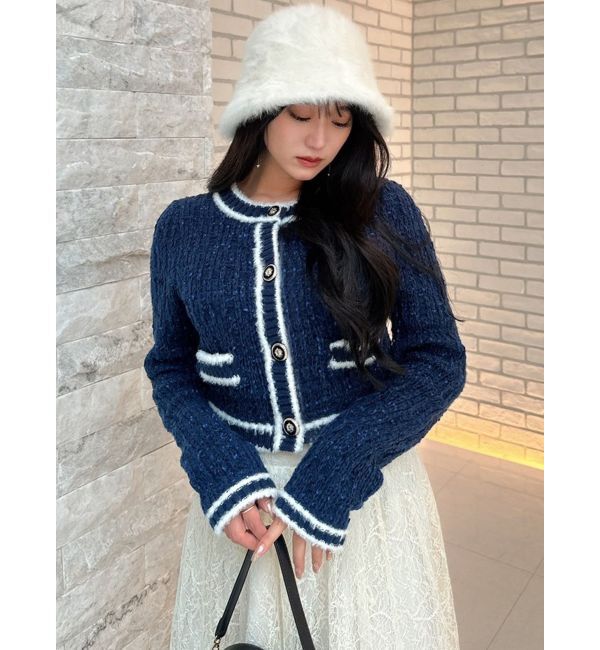 RESEXXY「バイカラーツイードニットカーディガン【セットアップ着用可能】」|カーディガン|