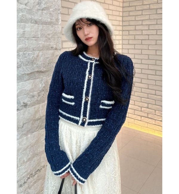 RESEXXY「バイカラーツイードニットカーディガン【セットアップ着用可能】」|カーディガン|