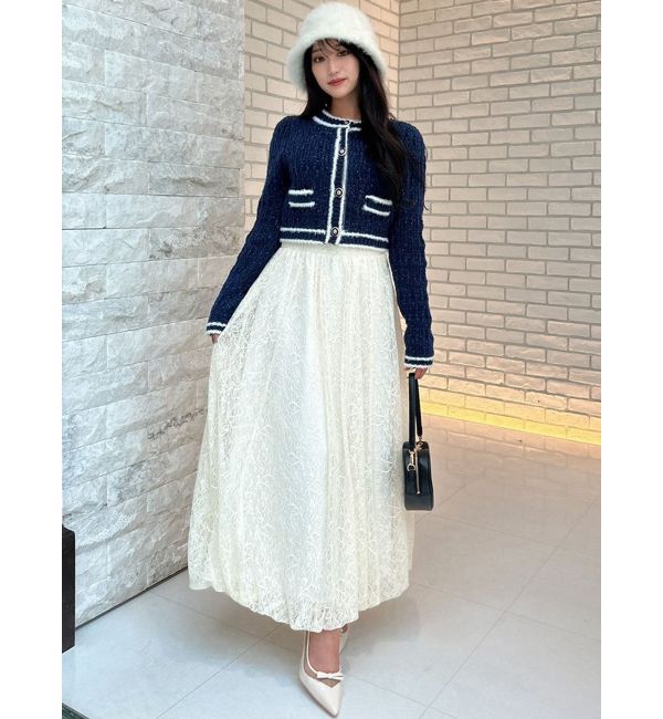 RESEXXY「バイカラーツイードニットカーディガン【セットアップ着用可能】」|カーディガン|