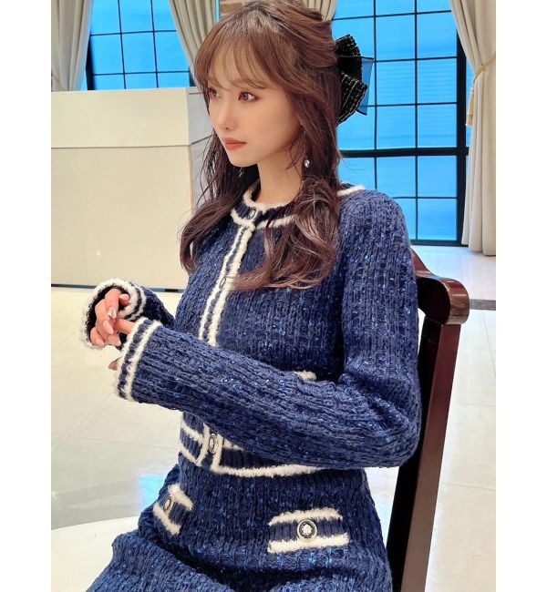 RESEXXY「バイカラーツイードニットカーディガン【セットアップ着用可能】」|カーディガン|