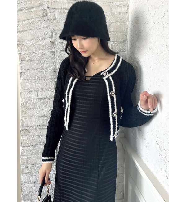 RESEXXY「バイカラーツイードニットカーディガン【セットアップ着用可能】」|カーディガン|