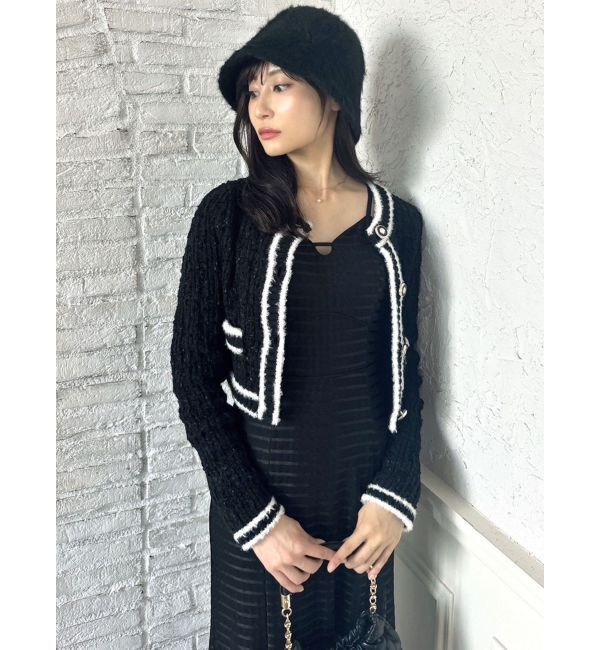 RESEXXY「バイカラーツイードニットカーディガン【セットアップ着用可能】」|カーディガン|