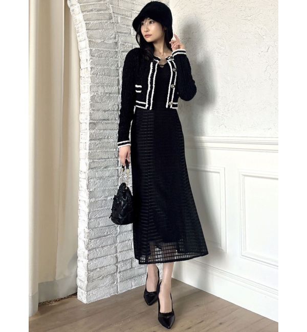 RESEXXY「バイカラーツイードニットカーディガン【セットアップ着用可能】」|カーディガン|