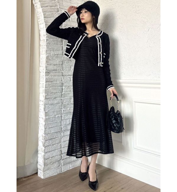 RESEXXY「バイカラーツイードニットカーディガン【セットアップ着用可能】」|カーディガン|