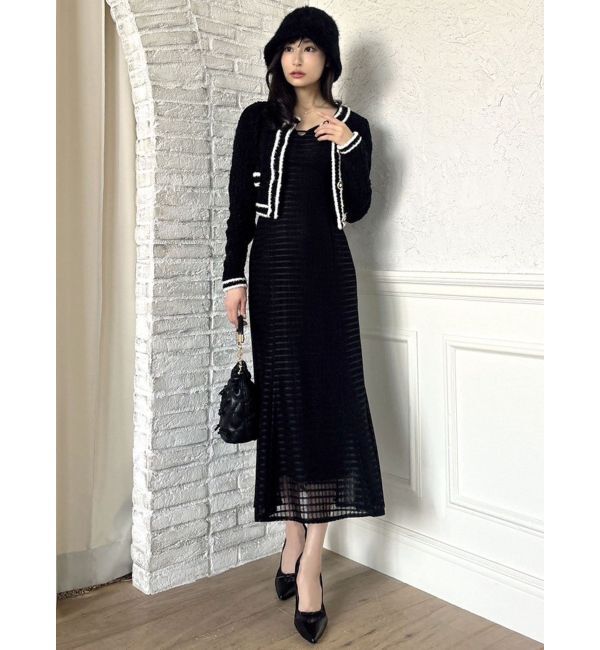 RESEXXY「バイカラーツイードニットカーディガン【セットアップ着用可能】」|カーディガン|