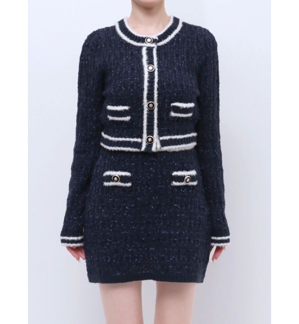 RESEXXY「バイカラーツイードニットカーディガン【セットアップ着用可能】」|カーディガン|