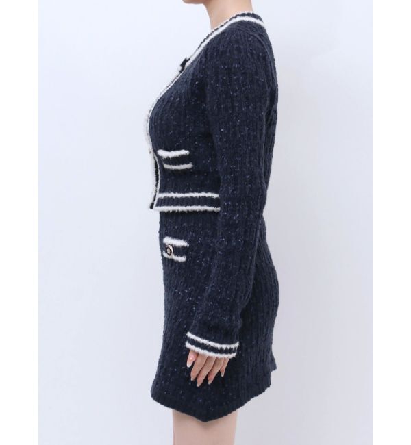 RESEXXY「バイカラーツイードニットカーディガン【セットアップ着用可能】」|カーディガン|